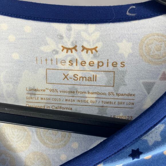 NWT LITTLE SLEEPIES Women's Bamboo Pajama Top Hanukkah Lights Blue XS - Picture 3 of 4